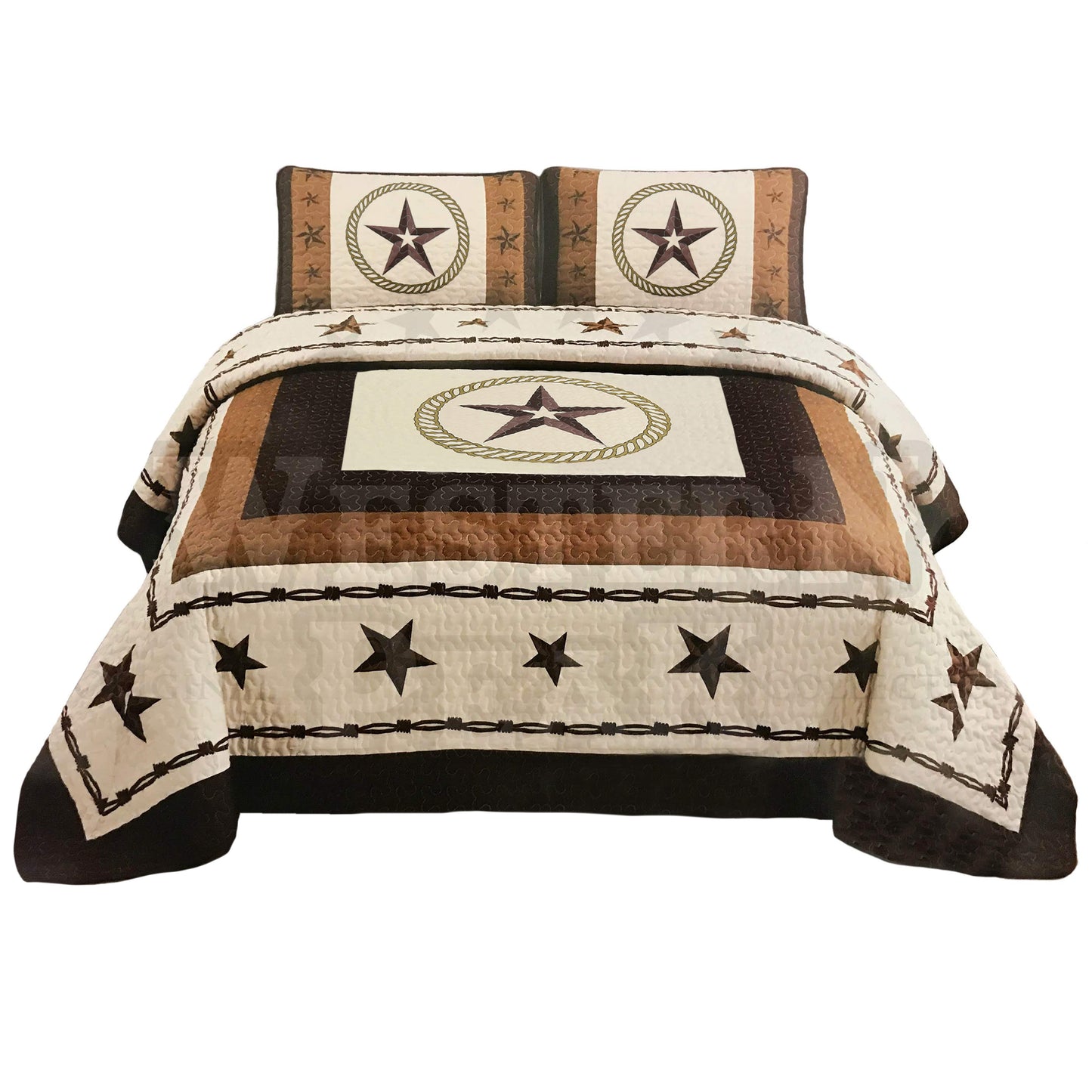 Beige 3 Piece Home Bedding Western Texas Stars Barb Wire