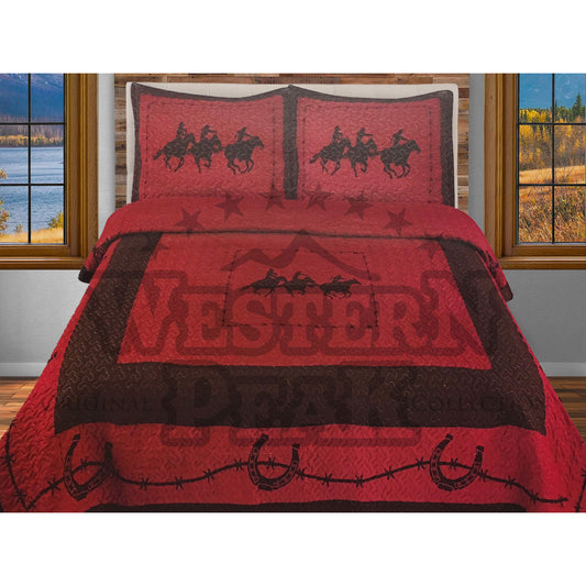 Red Wild Cowboys Horseshoe 3 Piece Western Home Bedding Set