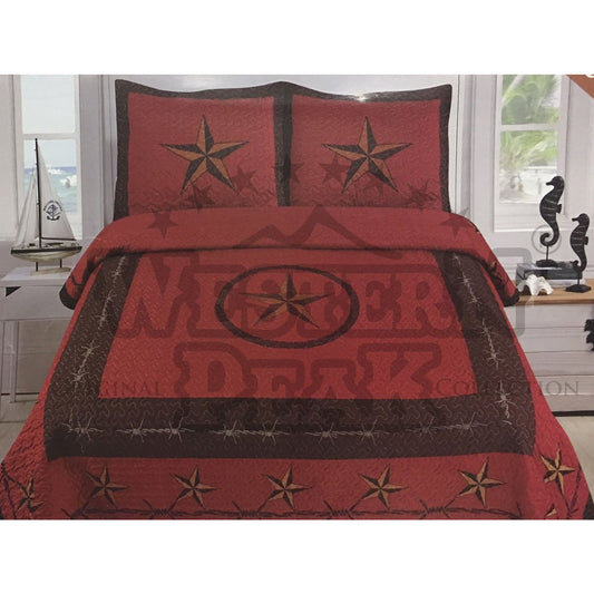 Red Western Texas Star 3 Piece Western Home Bedding Set