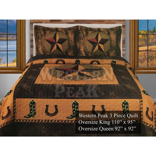 Camouflage Gold Star Cowboy Horseshoe 3 Piece Western Bedding Set