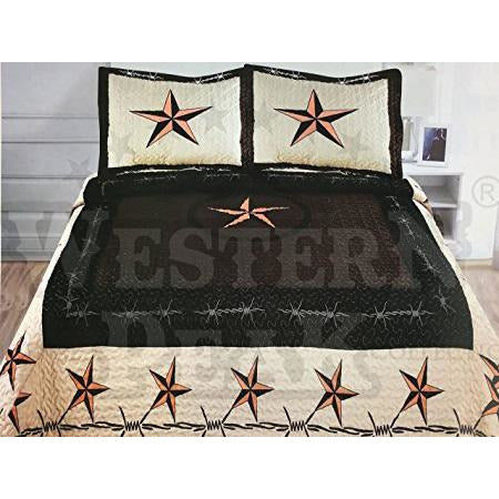 Beige Western Texas Star Barb Wire 3 Piece Bedding Set