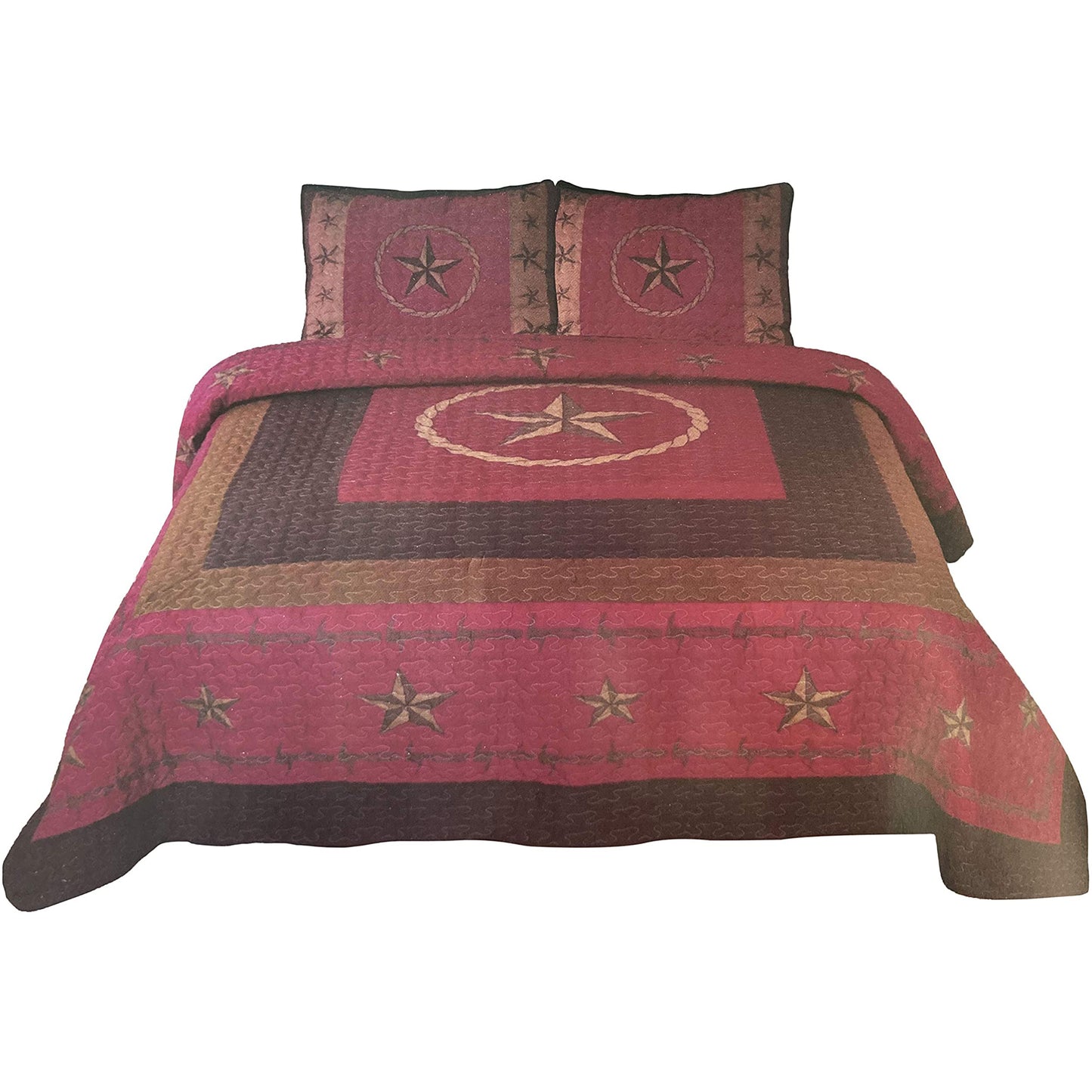 Star Western 3 Piece Quilt Bedding Set Red