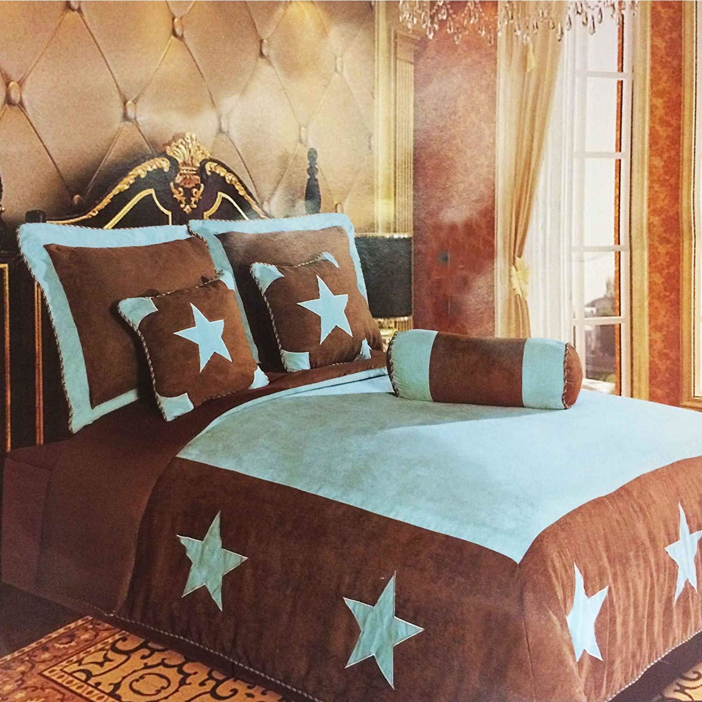 Brown Turquoise Star Texas Western Star 7 Piece Comforter Bedding Set