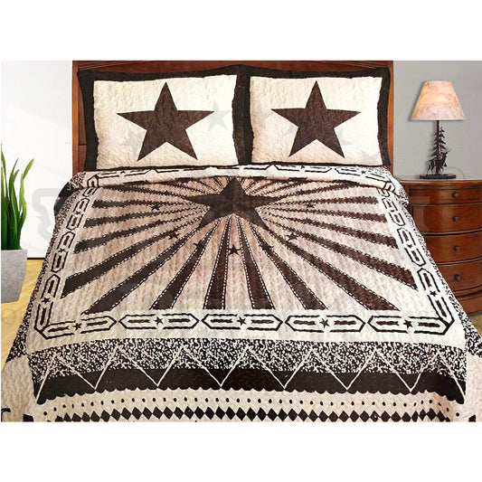 Beige Brown Star Ray Shine Western Home 3 Piece Bedding Set