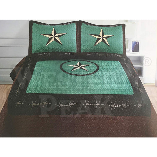 Turquoise Western Texas Star Barb Wire 3 Piece Bedding Set