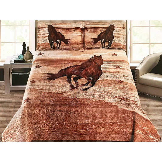 Wild West Running Horse Star Cabin 3 Piece Bedding Set