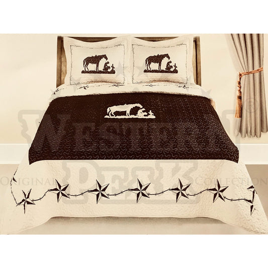 Beige Praying Cowboy Horse Star 3 Piece Western Home Bedding Set