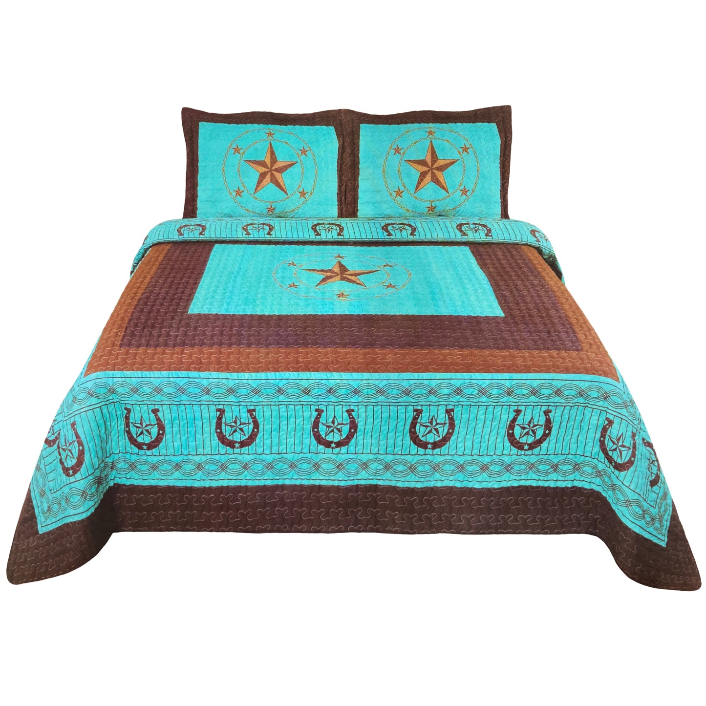 Star Western 3 Piece Quilt Bedding Set Turquoise