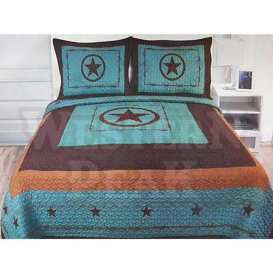 Turquoise Classic Western Star Home 3 Piece Quilt Set